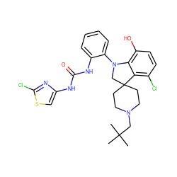 CC(C)(C)CN1CCC2(CC1)CN(c1ccccc1NC(=O)Nc1csc(Cl)n1)c1c(O)ccc(Cl)c12 ZINC000169348366
