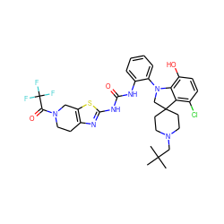 CC(C)(C)CN1CCC2(CC1)CN(c1ccccc1NC(=O)Nc1nc3c(s1)CN(C(=O)C(F)(F)F)CC3)c1c(O)ccc(Cl)c12 ZINC001772600706