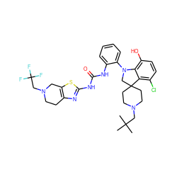 CC(C)(C)CN1CCC2(CC1)CN(c1ccccc1NC(=O)Nc1nc3c(s1)CN(CC(F)(F)F)CC3)c1c(O)ccc(Cl)c12 ZINC001772649893