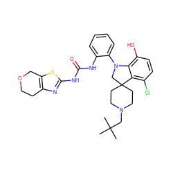 CC(C)(C)CN1CCC2(CC1)CN(c1ccccc1NC(=O)Nc1nc3c(s1)COCC3)c1c(O)ccc(Cl)c12 ZINC001772576455