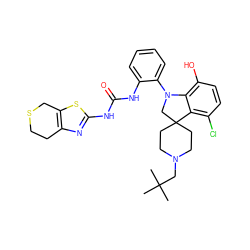 CC(C)(C)CN1CCC2(CC1)CN(c1ccccc1NC(=O)Nc1nc3c(s1)CSCC3)c1c(O)ccc(Cl)c12 ZINC001772620824