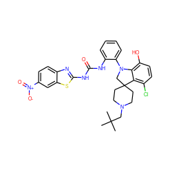 CC(C)(C)CN1CCC2(CC1)CN(c1ccccc1NC(=O)Nc1nc3ccc([N+](=O)[O-])cc3s1)c1c(O)ccc(Cl)c12 ZINC001772584055