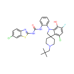 CC(C)(C)CN1CCC2(CC1)CN(c1ccccc1NC(=O)Nc1nc3ccc(Cl)cc3s1)c1c(O)c(F)cc(Cl)c12 ZINC001772657562
