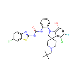 CC(C)(C)CN1CCC2(CC1)CN(c1ccccc1NC(=O)Nc1nc3ccc(Cl)cc3s1)c1c(O)cc(F)c(Cl)c12 ZINC001772638996