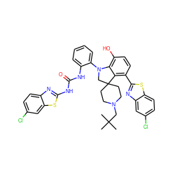 CC(C)(C)CN1CCC2(CC1)CN(c1ccccc1NC(=O)Nc1nc3ccc(Cl)cc3s1)c1c(O)ccc(-c3nc4cc(Cl)ccc4s3)c12 ZINC001772575469