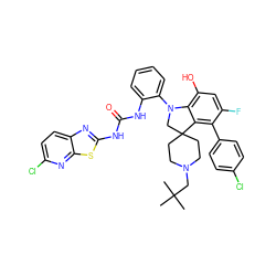 CC(C)(C)CN1CCC2(CC1)CN(c1ccccc1NC(=O)Nc1nc3ccc(Cl)nc3s1)c1c(O)cc(F)c(-c3ccc(Cl)cc3)c12 ZINC001772656945