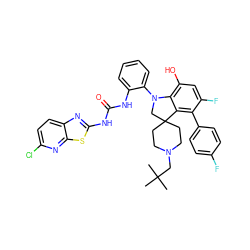 CC(C)(C)CN1CCC2(CC1)CN(c1ccccc1NC(=O)Nc1nc3ccc(Cl)nc3s1)c1c(O)cc(F)c(-c3ccc(F)cc3)c12 ZINC000221967252
