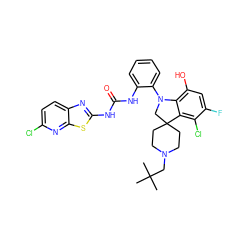 CC(C)(C)CN1CCC2(CC1)CN(c1ccccc1NC(=O)Nc1nc3ccc(Cl)nc3s1)c1c(O)cc(F)c(Cl)c12 ZINC001772584019
