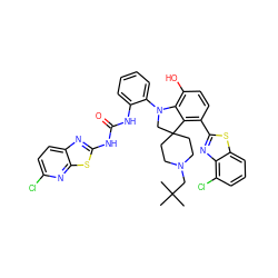 CC(C)(C)CN1CCC2(CC1)CN(c1ccccc1NC(=O)Nc1nc3ccc(Cl)nc3s1)c1c(O)ccc(-c3nc4c(Cl)cccc4s3)c12 ZINC001772646386