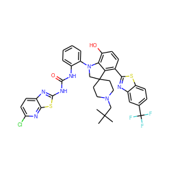 CC(C)(C)CN1CCC2(CC1)CN(c1ccccc1NC(=O)Nc1nc3ccc(Cl)nc3s1)c1c(O)ccc(-c3nc4cc(C(F)(F)F)ccc4s3)c12 ZINC001772657004