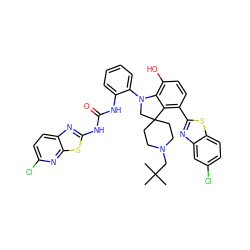 CC(C)(C)CN1CCC2(CC1)CN(c1ccccc1NC(=O)Nc1nc3ccc(Cl)nc3s1)c1c(O)ccc(-c3nc4cc(Cl)ccc4s3)c12 ZINC001772592413