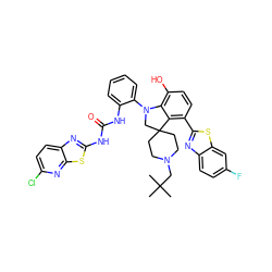 CC(C)(C)CN1CCC2(CC1)CN(c1ccccc1NC(=O)Nc1nc3ccc(Cl)nc3s1)c1c(O)ccc(-c3nc4ccc(F)cc4s3)c12 ZINC001772648041