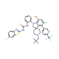 CC(C)(C)CN1CCC2(CC1)CN(c1ccccc1NC(=O)Nc1nc3ccc(F)cc3s1)c1c(O)cc(F)c(-c3ccc(C(F)(F)F)nc3)c12 ZINC001772616578