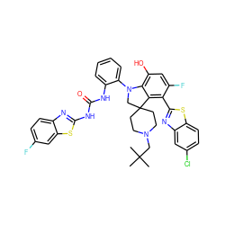 CC(C)(C)CN1CCC2(CC1)CN(c1ccccc1NC(=O)Nc1nc3ccc(F)cc3s1)c1c(O)cc(F)c(-c3nc4cc(Cl)ccc4s3)c12 ZINC001772641265