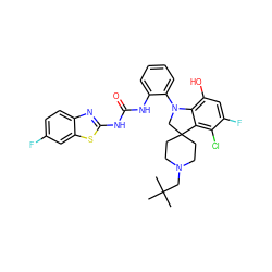 CC(C)(C)CN1CCC2(CC1)CN(c1ccccc1NC(=O)Nc1nc3ccc(F)cc3s1)c1c(O)cc(F)c(Cl)c12 ZINC001772651843