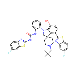 CC(C)(C)CN1CCC2(CC1)CN(c1ccccc1NC(=O)Nc1nc3ccc(F)cc3s1)c1c(O)ccc(-c3nc4cc(F)ccc4s3)c12 ZINC001772631211