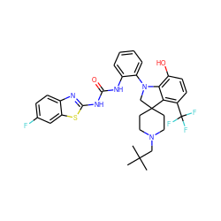 CC(C)(C)CN1CCC2(CC1)CN(c1ccccc1NC(=O)Nc1nc3ccc(F)cc3s1)c1c(O)ccc(C(F)(F)F)c12 ZINC000143101704
