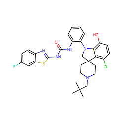 CC(C)(C)CN1CCC2(CC1)CN(c1ccccc1NC(=O)Nc1nc3ccc(F)cc3s1)c1c(O)ccc(Cl)c12 ZINC000169348365
