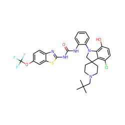 CC(C)(C)CN1CCC2(CC1)CN(c1ccccc1NC(=O)Nc1nc3ccc(OC(F)(F)F)cc3s1)c1c(O)ccc(Cl)c12 ZINC001772637692