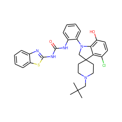 CC(C)(C)CN1CCC2(CC1)CN(c1ccccc1NC(=O)Nc1nc3ccccc3s1)c1c(O)ccc(Cl)c12 ZINC001772615311