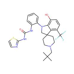 CC(C)(C)CN1CCC2(CC1)CN(c1ccccc1NC(=O)Nc1nccs1)c1c(O)ccc(C(F)(F)F)c12 ZINC000208046501