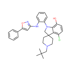 CC(C)(C)CN1CCC2(CC1)CN(c1ccccc1Nc1cc(-c3ccccc3)on1)c1c(O)ccc(Cl)c12 ZINC000169347475