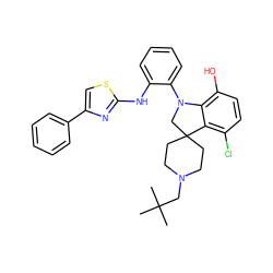 CC(C)(C)CN1CCC2(CC1)CN(c1ccccc1Nc1nc(-c3ccccc3)cs1)c1c(O)ccc(Cl)c12 ZINC000169347476