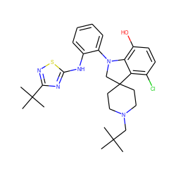 CC(C)(C)CN1CCC2(CC1)CN(c1ccccc1Nc1nc(C(C)(C)C)ns1)c1c(O)ccc(Cl)c12 ZINC000221186400