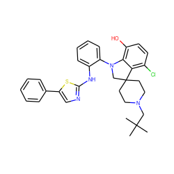 CC(C)(C)CN1CCC2(CC1)CN(c1ccccc1Nc1ncc(-c3ccccc3)s1)c1c(O)ccc(Cl)c12 ZINC000169347477