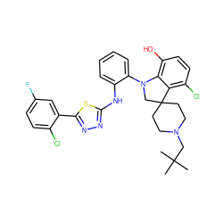 CC(C)(C)CN1CCC2(CC1)CN(c1ccccc1Nc1nnc(-c3cc(F)ccc3Cl)s1)c1c(O)ccc(Cl)c12 ZINC000208065386