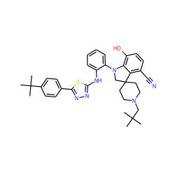 CC(C)(C)CN1CCC2(CC1)CN(c1ccccc1Nc1nnc(-c3ccc(C(C)(C)C)cc3)s1)c1c(O)ccc(C#N)c12 ZINC000169347488