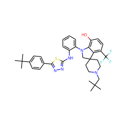 CC(C)(C)CN1CCC2(CC1)CN(c1ccccc1Nc1nnc(-c3ccc(C(C)(C)C)cc3)s1)c1c(O)ccc(C(F)(F)F)c12 ZINC000169347485