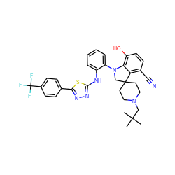 CC(C)(C)CN1CCC2(CC1)CN(c1ccccc1Nc1nnc(-c3ccc(C(F)(F)F)cc3)s1)c1c(O)ccc(C#N)c12 ZINC000208073753