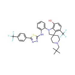CC(C)(C)CN1CCC2(CC1)CN(c1ccccc1Nc1nnc(-c3ccc(C(F)(F)F)cc3)s1)c1c(O)ccc(C(F)(F)F)c12 ZINC000169347483