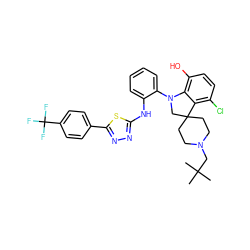 CC(C)(C)CN1CCC2(CC1)CN(c1ccccc1Nc1nnc(-c3ccc(C(F)(F)F)cc3)s1)c1c(O)ccc(Cl)c12 ZINC000208073814