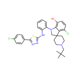 CC(C)(C)CN1CCC2(CC1)CN(c1ccccc1Nc1nnc(-c3ccc(Cl)cc3)s1)c1c(O)ccc(Cl)c12 ZINC000169347495