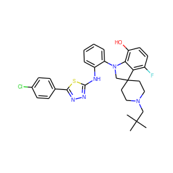 CC(C)(C)CN1CCC2(CC1)CN(c1ccccc1Nc1nnc(-c3ccc(Cl)cc3)s1)c1c(O)ccc(F)c12 ZINC000208093236