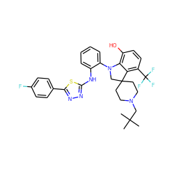 CC(C)(C)CN1CCC2(CC1)CN(c1ccccc1Nc1nnc(-c3ccc(F)cc3)s1)c1c(O)ccc(C(F)(F)F)c12 ZINC000208167010