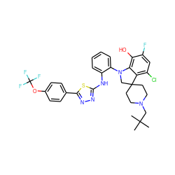 CC(C)(C)CN1CCC2(CC1)CN(c1ccccc1Nc1nnc(-c3ccc(OC(F)(F)F)cc3)s1)c1c(O)c(F)cc(Cl)c12 ZINC000208093178