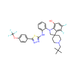 CC(C)(C)CN1CCC2(CC1)CN(c1ccccc1Nc1nnc(-c3ccc(OC(F)(F)F)cc3)s1)c1c(O)cc(F)c(F)c12 ZINC001772615247