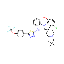CC(C)(C)CN1CCC2(CC1)CN(c1ccccc1Nc1nnc(-c3ccc(OC(F)(F)F)cc3)s1)c1c(O)ccc(Cl)c12 ZINC000169347491