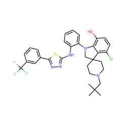 CC(C)(C)CN1CCC2(CC1)CN(c1ccccc1Nc1nnc(-c3cccc(C(F)(F)F)c3)s1)c1c(O)ccc(Cl)c12 ZINC000208101460