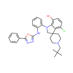 CC(C)(C)CN1CCC2(CC1)CN(c1ccccc1Nc1nnc(-c3ccccc3)o1)c1c(O)ccc(Cl)c12 ZINC000169347473