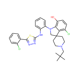 CC(C)(C)CN1CCC2(CC1)CN(c1ccccc1Nc1nnc(-c3ccccc3Cl)s1)c1c(O)ccc(Cl)c12 ZINC000169347492