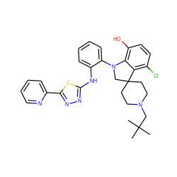 CC(C)(C)CN1CCC2(CC1)CN(c1ccccc1Nc1nnc(-c3ccccn3)s1)c1c(O)ccc(Cl)c12 ZINC000208101404