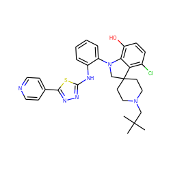 CC(C)(C)CN1CCC2(CC1)CN(c1ccccc1Nc1nnc(-c3ccncc3)s1)c1c(O)ccc(Cl)c12 ZINC000208175169