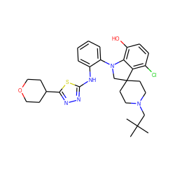 CC(C)(C)CN1CCC2(CC1)CN(c1ccccc1Nc1nnc(C3CCOCC3)s1)c1c(O)ccc(Cl)c12 ZINC000208046268