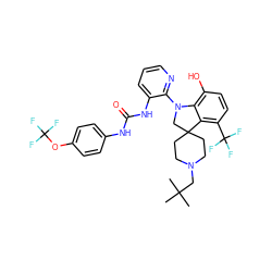 CC(C)(C)CN1CCC2(CC1)CN(c1ncccc1NC(=O)Nc1ccc(OC(F)(F)F)cc1)c1c(O)ccc(C(F)(F)F)c12 ZINC000208159190