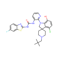 CC(C)(C)CN1CCC2(CC1)CN(c1ncccc1NC(=O)Nc1nc3ccc(F)cc3s1)c1c(O)ccc(Cl)c12 ZINC001772629820