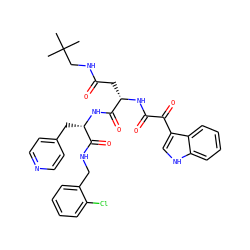 CC(C)(C)CNC(=O)C[C@H](NC(=O)C(=O)c1c[nH]c2ccccc12)C(=O)N[C@@H](Cc1ccncc1)C(=O)NCc1ccccc1Cl ZINC000169326879